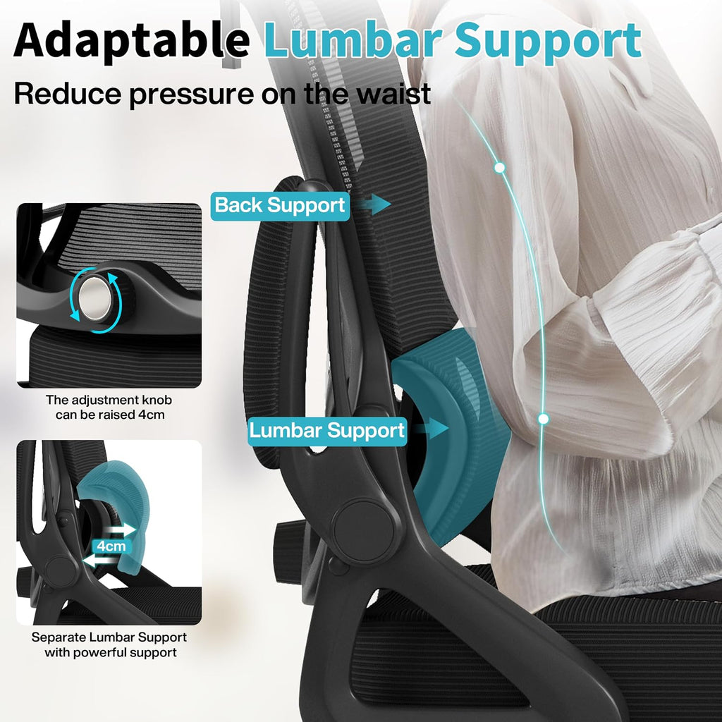 Ergonomic,Mesh with Lumbar Support,High Back Desk Chair with Flip-up Arms,400 lbs Big and Tall Computer Chair with