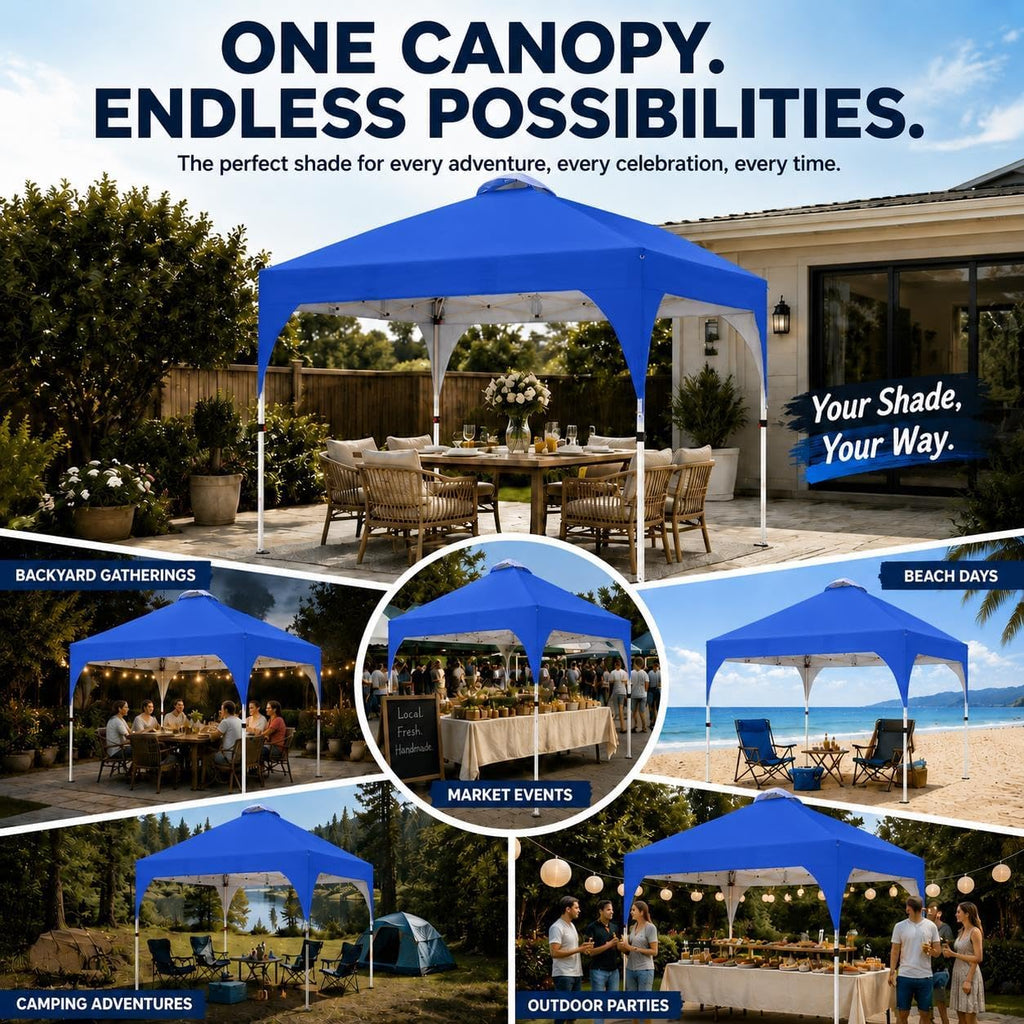 10x10 Pop Up Canopy Tent, Easy Set-Up Commercial Gazebo - Blue
