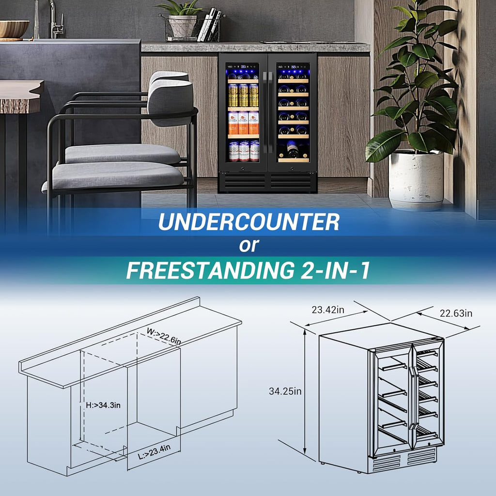 24" Black Dual Zone Wine & Beverage Refrigerator | Under Counter Built