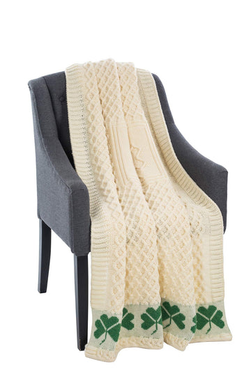 Irish Shamrock Aran Throw Blanket -100% - Honeycomb Pattern - Natural / 40'' x 60''/100 cm x150 cm