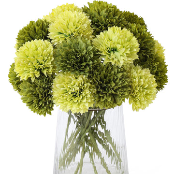 20Pcs Green Chrysanthemum Artificial Flowers Silk Fake Mums