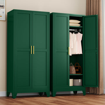 Metal Armoire Wardrobe Closet with 2 Doors, 71" Wardrobe Cabinet with Adjustable Shelves and Hanging Rod, Clothing