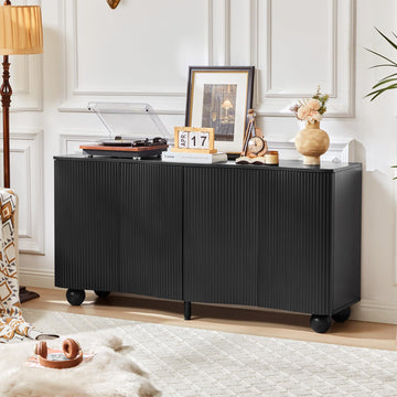 58" Fluted Sideboard Buffet Cabinet with 4 Doors and Adjustable Shelves