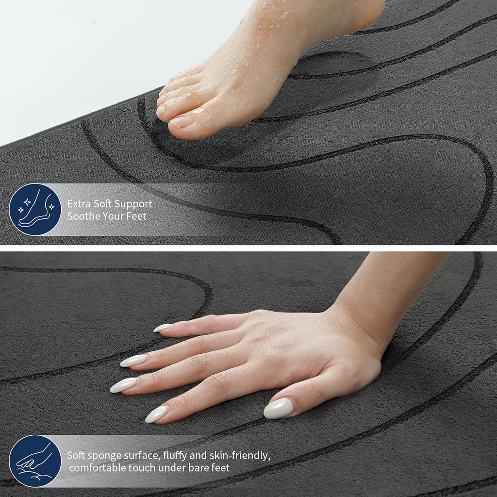 Bathroom Rugs Sets 5 Piece - Thick Memory Foam Bath Mat, Dark Grey | Ultra Soft, Extra Thick, Super Absorbent, Non