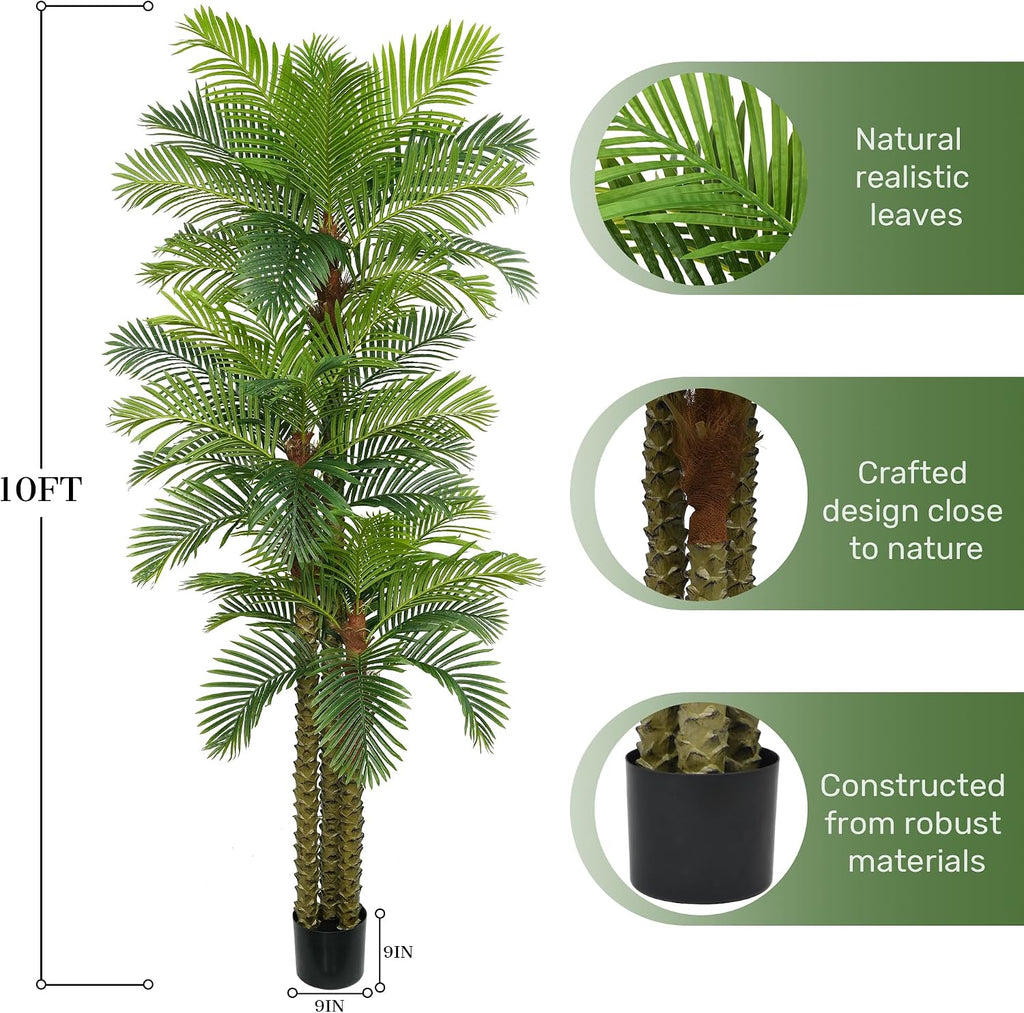 Palm Tree 10FT Tall Large Faux Trees with Realistic Leaves, Fake Floor Potted Artificial Plants Living Room Decor