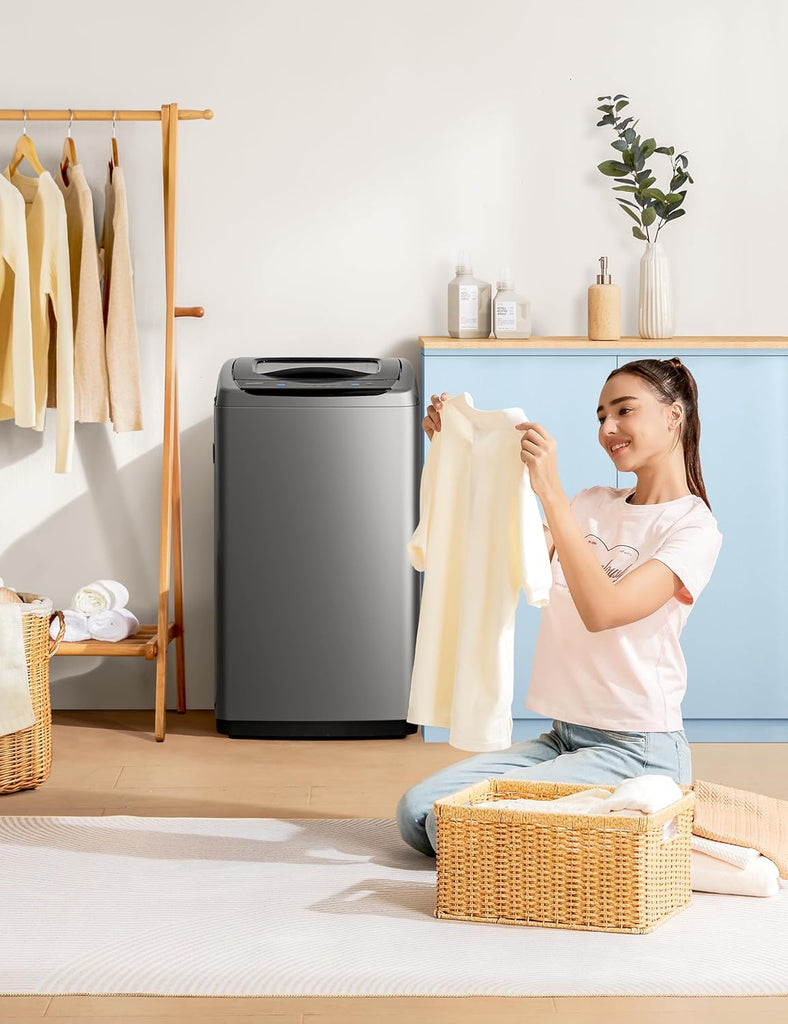 Portable Washing Machine, 0.9 cu.ft Compact Washer With LED Display, 5 Wash Cycles, 2 Built-in Rollers, Space Saving