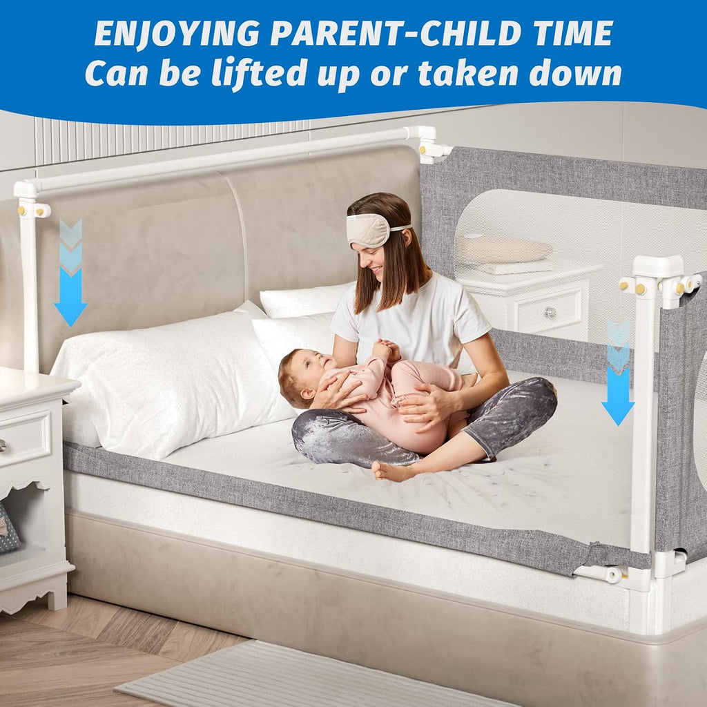 3-Piece Queen Size Bed Rails for Toddlers, with Headboard Rod -Height Adjustable Baby' Safety Bed Rails Guard for