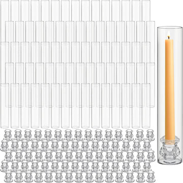 Glass Hurricane Candle Holders Candlestick Bulk 12.6",Clear,24 Set | 2.2" Taper Clear Candlestick Holders, Open Ended