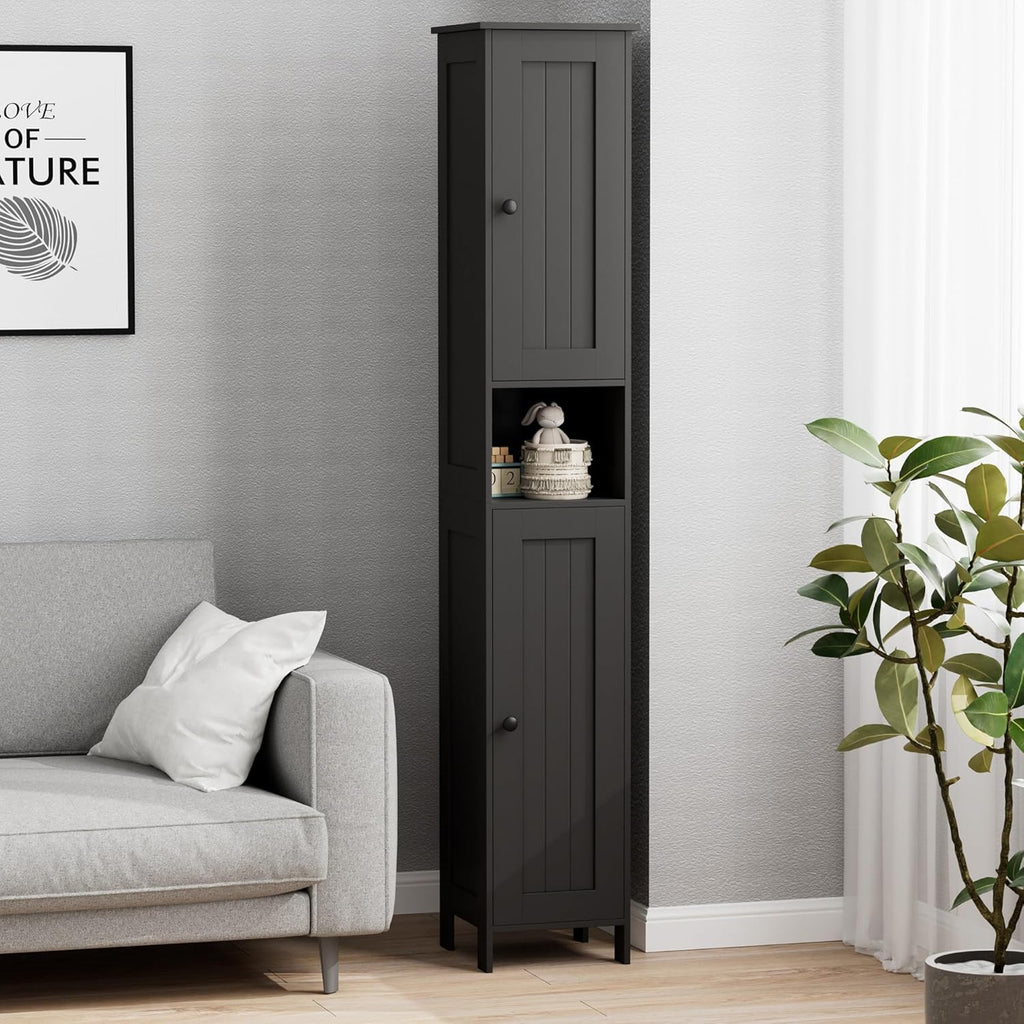 Tall Bathroom Storage Cabinet with 2 Doors, Slim Bathroom Cabinet | Narrow Storage Cabinet with Adjustable Shelves