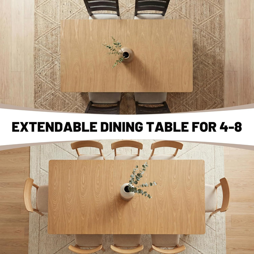 Extendable Wood Dining Table for 4-8, 71" Inch Modern Rectangular Kitchen Tables with Wooden Base Farmhouse Dinner