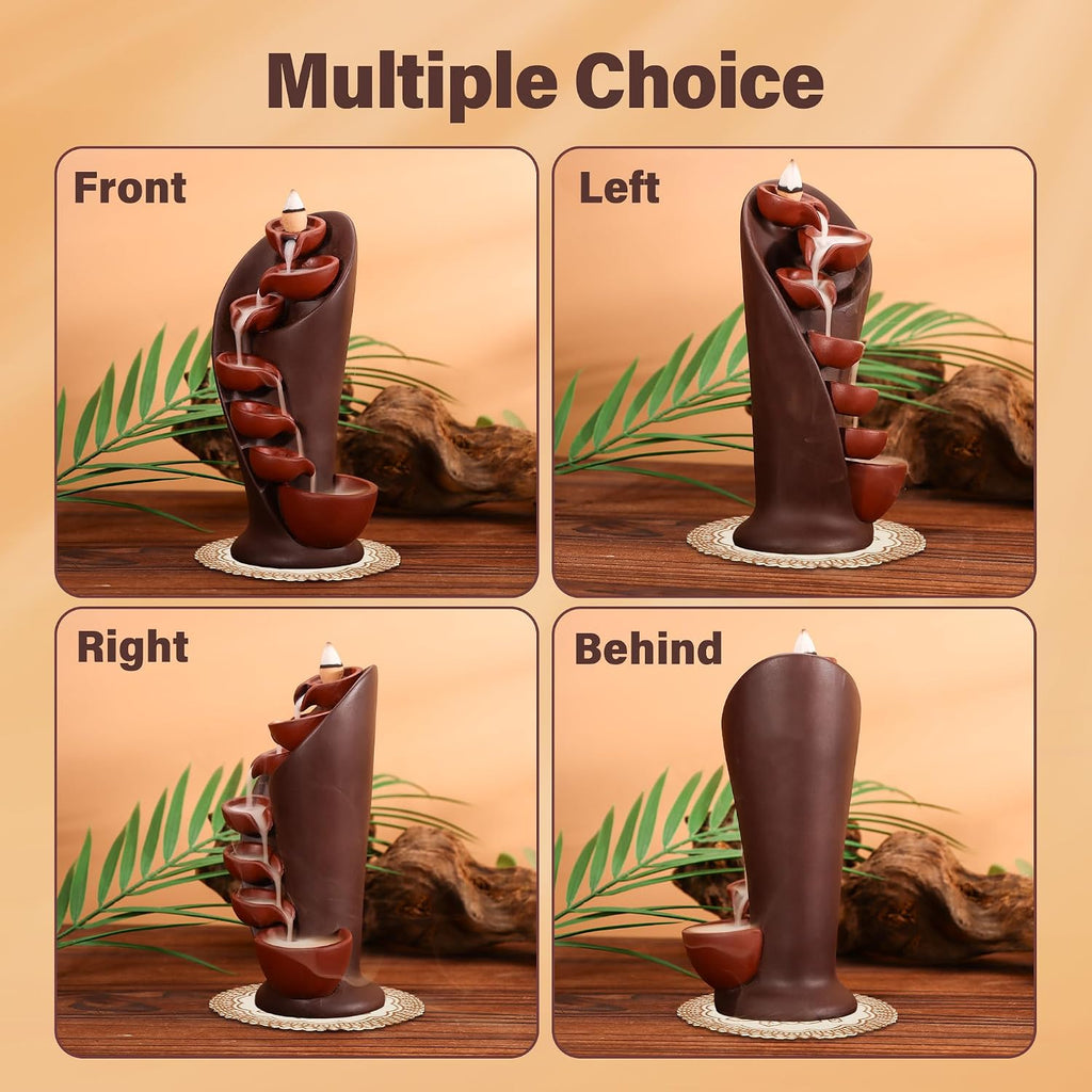 Backflow Incense Holder Ceramic Mountain Waterfall Smoke Fountain Aromatherapy Handmade Decoration - Set of 101