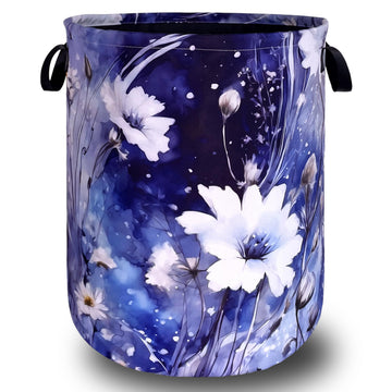 Blue Daisy Floral Laundry Basket Oxford Cloth Foldable Hamper 18.9x16.5 In