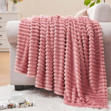 Fleece Throw Blanket, Fluffy, Plush Lightweight Pink Throw Blankets, 50x60 inches