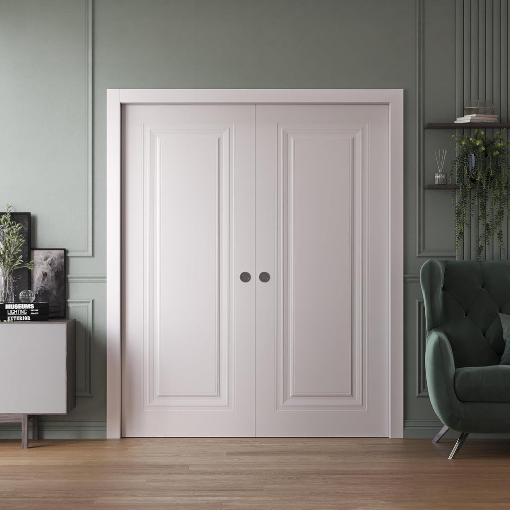 Sliding Double Pocket Doors 64 x 84 inches | Base 7111 White | Kit Rail Hardware | Solid Wood Interi