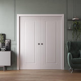 Sliding Double Pocket Doors 64 x 84 inches | Base 7111 White | Kit Rail Hardware | Solid Wood Interi