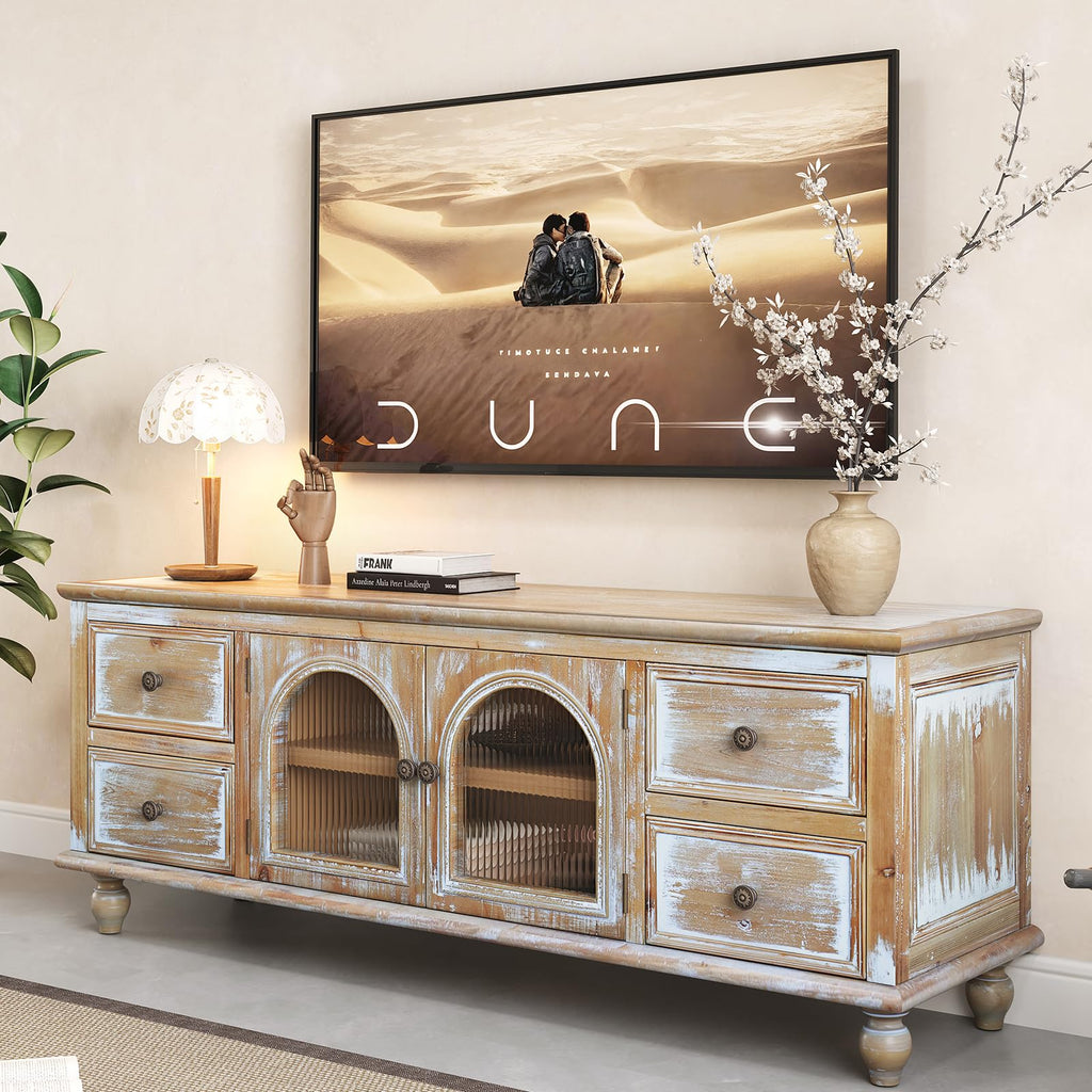 60" Solid Wood TV Stand, Entertainment Center with Storage Drawers