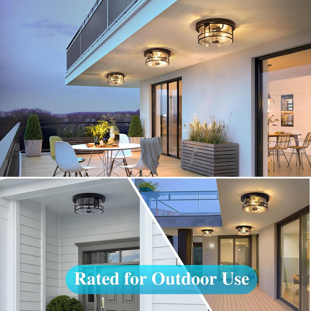 Outdoor Ceiling Light with Motion Sensor Flush Mount Round Porch Light