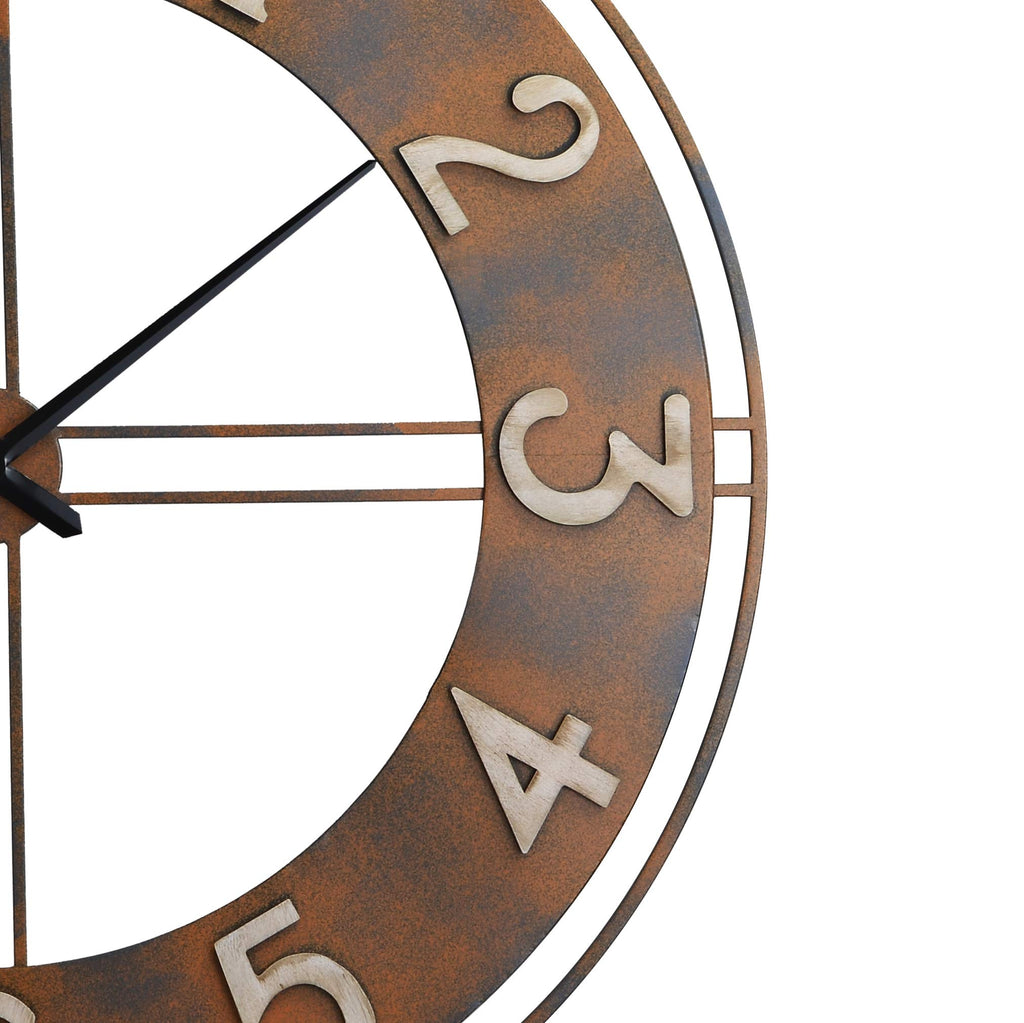 40-Inch Metal Decorative Rusty Wall Clock with Arabic Numerals