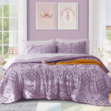 Comforter Set - 7 Pieces Pom Tufted Bed in a Bag Bedding Set