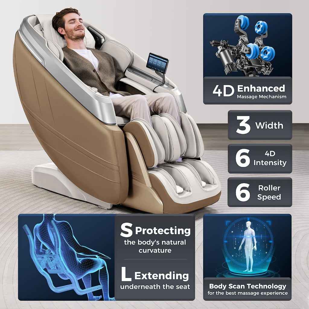 P03 4D Massage Chair Full Body, Zero Gravity Massage Chair Recliner with 55" SL Track, 30 Auto Programs, Airbag Mode