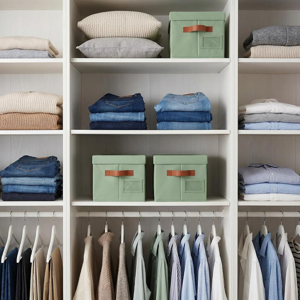Storage Basket with Lid, Linen Fabric Storage Bins with Label, Decorative Storage Boxes, Clothes Storage and
