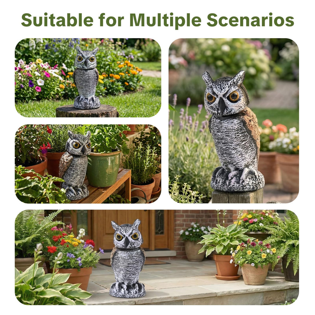 2 Pack Rotating Head Owl Statue, Hand-Painted Garden Decor, 8 Inch