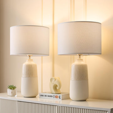 Tall Ceramic Table Lamp Set of 2, White Lamps Farmhouse Rustic Lamp Set Bedside Nightstand Lamps Set of Two Side