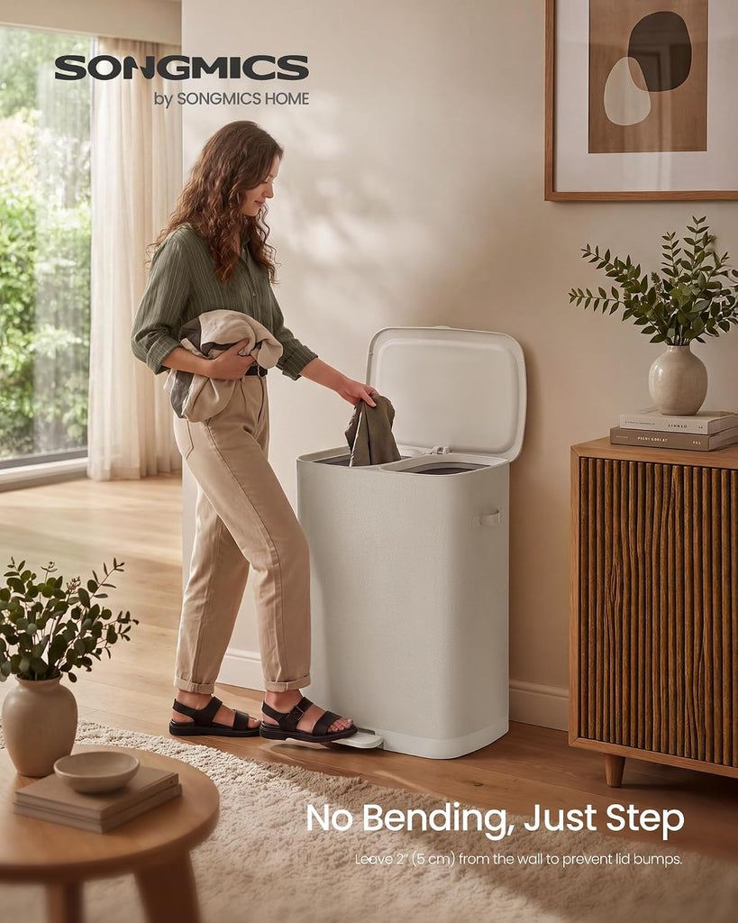 Laundry Basket with Lid, 42.2 Gallons, 2-Compartment Laundry Hamper with Handle and Pedal, Removable Liner, Easy