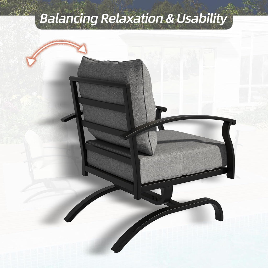 2 Pieces Patio Furniture Set, Outdoor Metal Rocking Chair, Patio Bistro Set Rocker with Thickened Cushions for Porch
