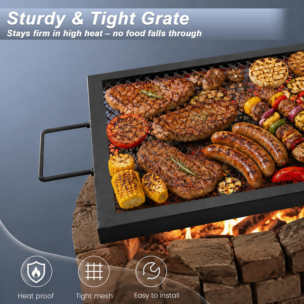 44 Inch Rectangle Fire Pit Grill Grate for Outdoor Campfire, Gathering