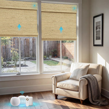 Motorized Bamboo Roman Shades, Motorized Blinds with Remote Compatible with Homekit, Alexa GoogleHome, Smart Wood