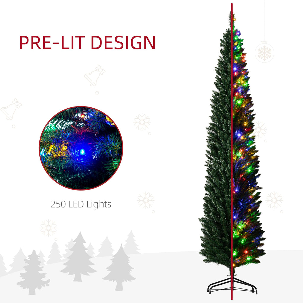 8ft Prelit Artificial Christmas Tree, Pencil Xmas Tree, Green