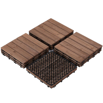 12 x 12'' Patio Deck Tiles Interlocking Wood Floor Tiles Indoor & Outdoor for Patio Garden Deck Poolside Pack of 11