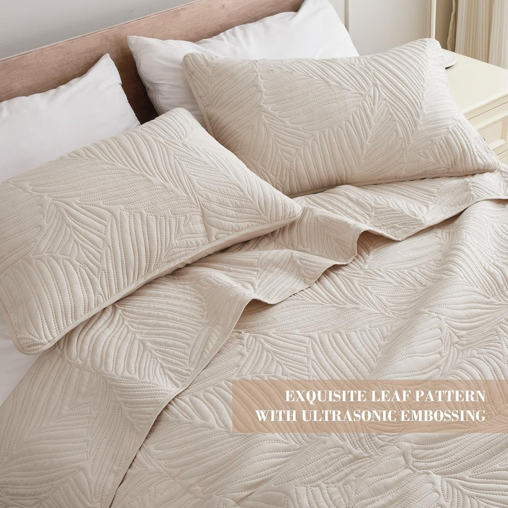 Quilt Bedding Set, Lightweight Brich Beige Quilts for All Seasons, Soft Microfiber Bedspreads