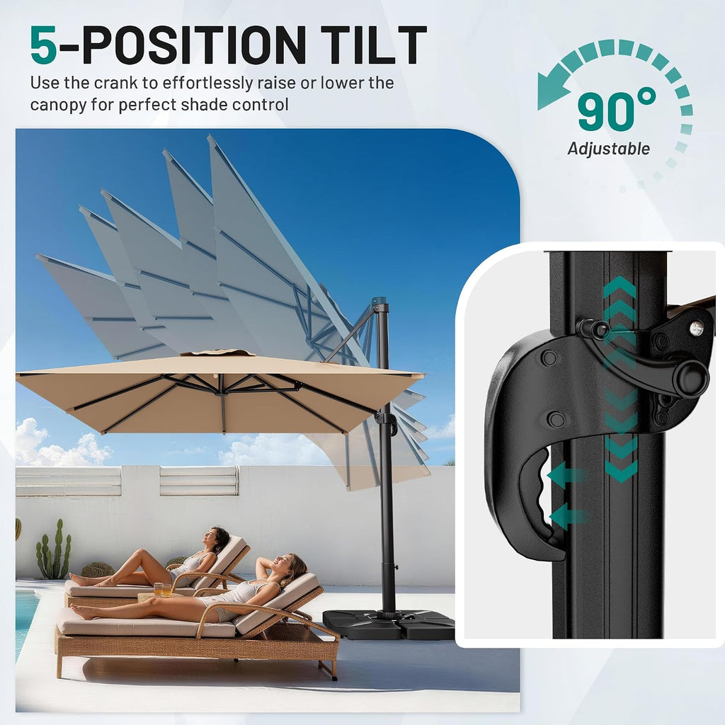10 X 13 FT Cantilever Patio Umbrella, 360-Degree Rotation Rectangular Offset Umbrella with Crank