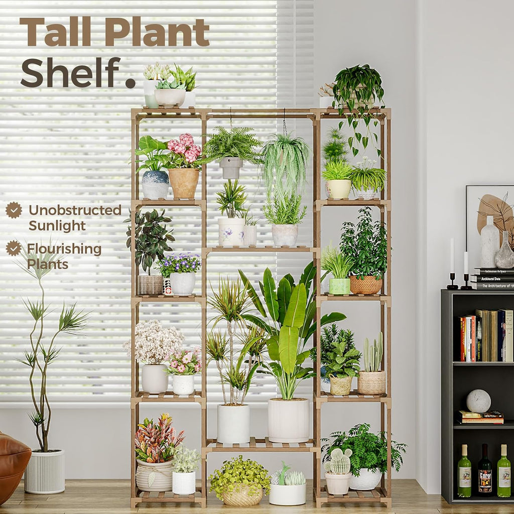 62.2'' Tall Plant Stand Indoor Large Plant Shelf for Multiple Plants Wood Flower Stand Outdoor Hanging Plant Rack