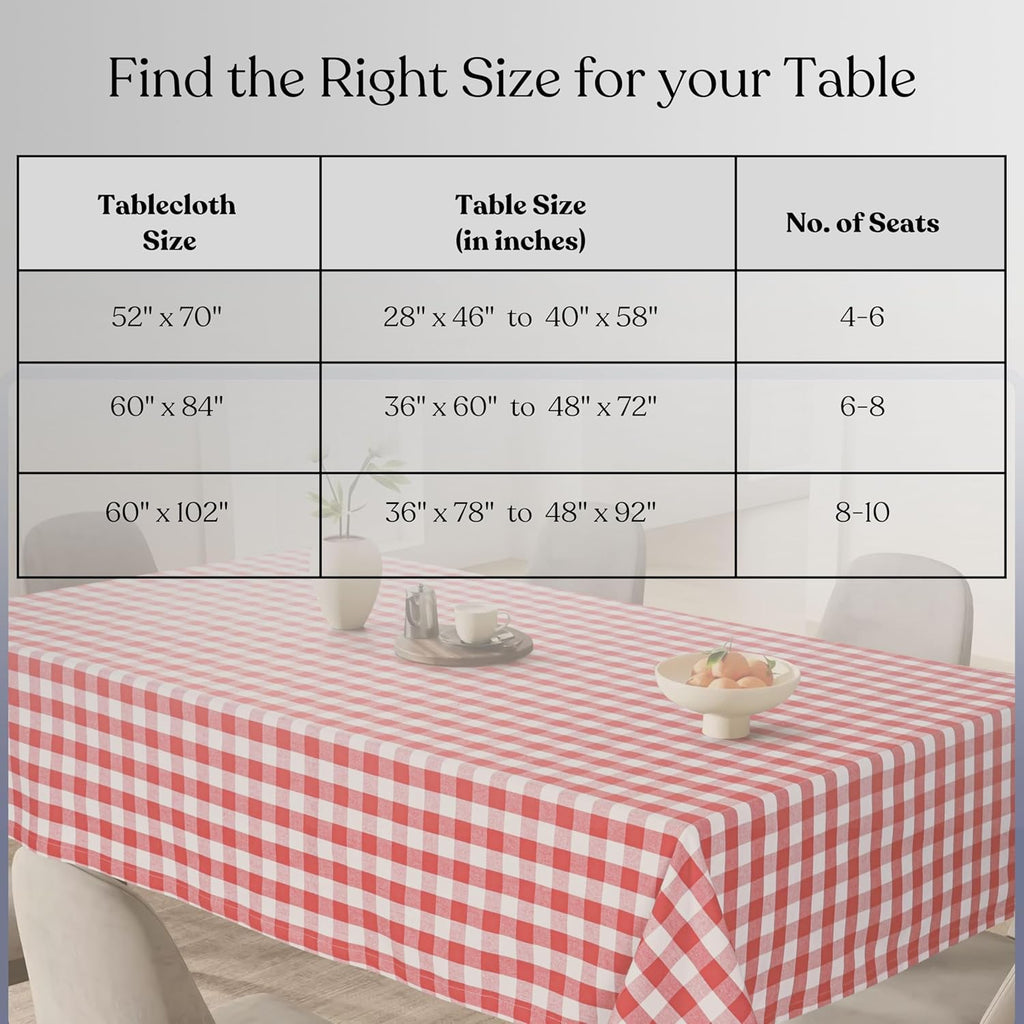 Gingham Checkered Tablecloth 60x102 Inch, 100% Cotton, Classic Check Pattern, Washable Table Cover f