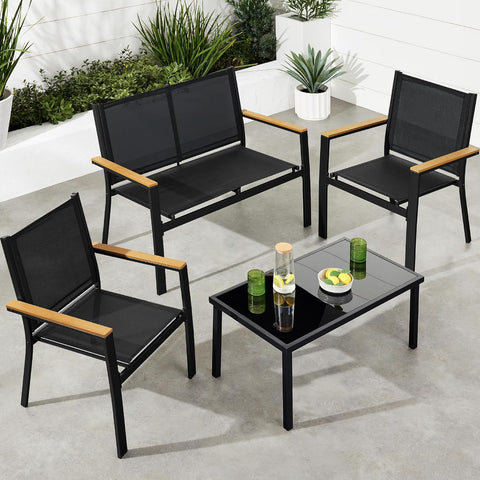 Best Choice Products 4-Piece Outdoor Textilene Patio Conversation Set, Backyard Furniture w/Loveseat, Coffee Table