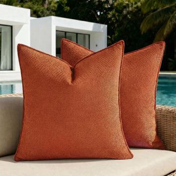 Pack of 2 Water Resistant Lumbar Soft Chenille Decorative Outdoor Throw Pillow Covers Solid Burnt Orange Summer