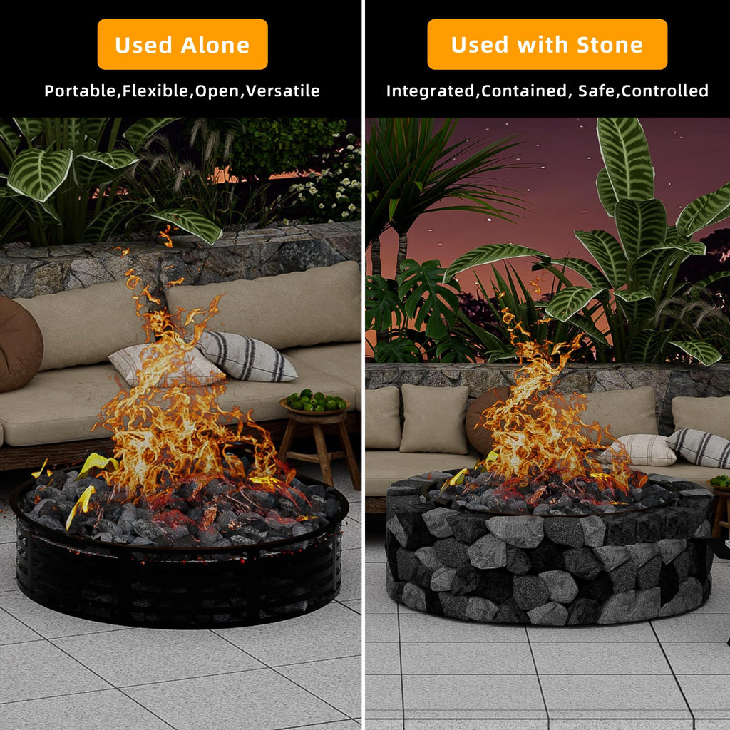 Outdoor Smokeless Fire Pit Ring, 48 Inch Round Steel Fire Ring Insert