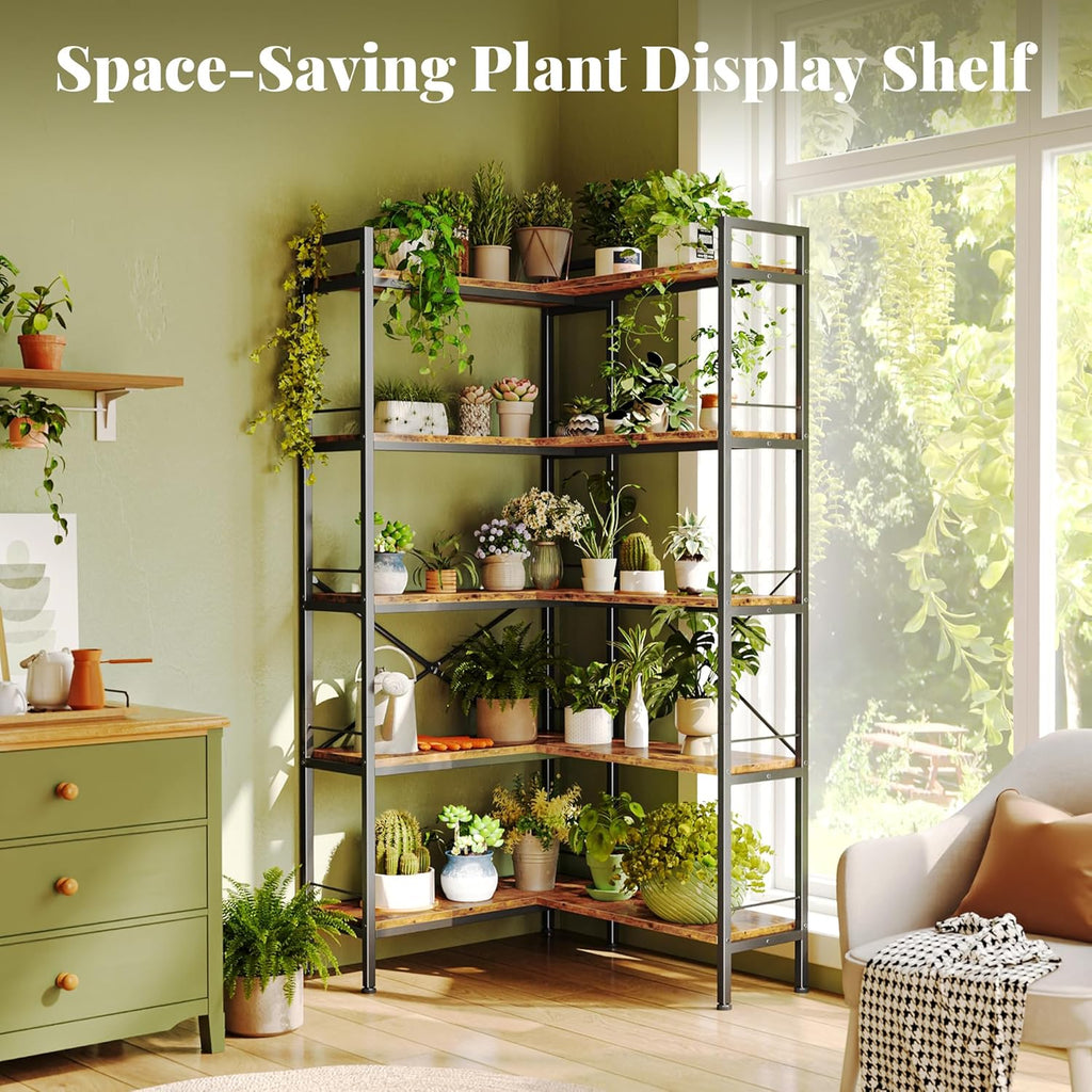 5 Tier Bookshelf, L Shaped Corner Bookshelf with 10 Open Shelves