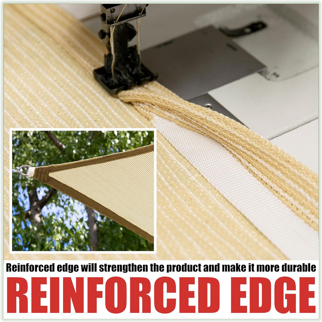 20' x 20' x 20' Beige Triangle Sun Shade Sail Canopy Outdoor Patio Fabric Screen Awning RTAPT20 - UPF50+ 95% UV
