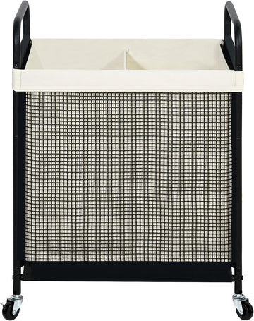 Laundry Hamper 2 Section, 100L Rolling Laundry Sorter Cart with Removable and Washable Liner Bag, Clothes Hamper with