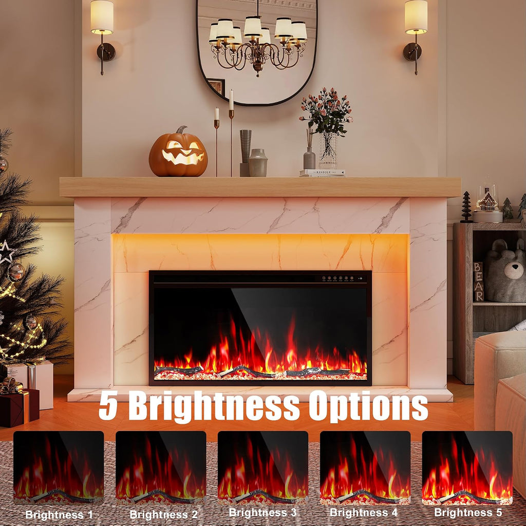 62 Inch Electric Fireplace with Mantel, Replaceable 36" Fireplace Insert Heater, 3D Realistic Log and Flame Effect