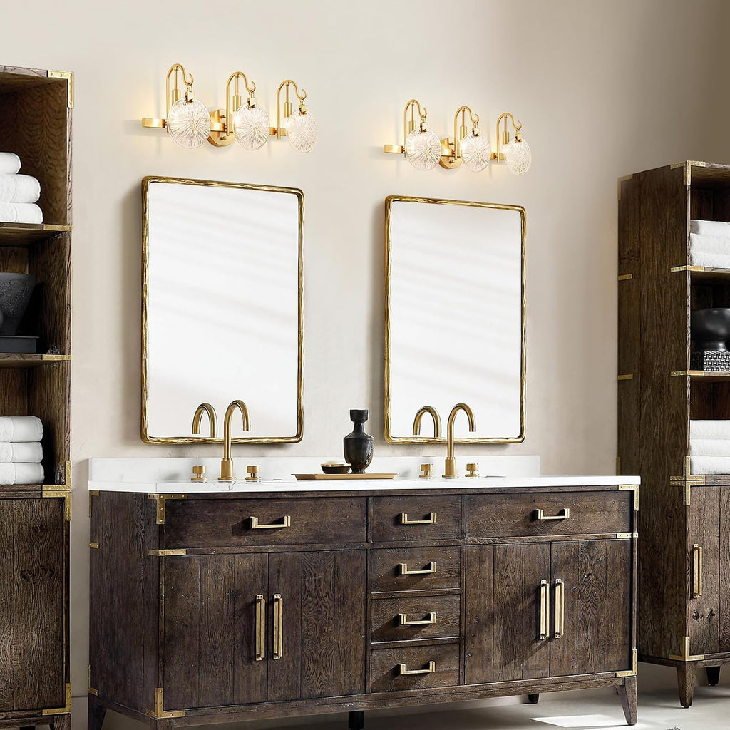 3-Light Bathroom Light Fixture Over Mirror Morden Vanity Wall Sconces Clear Glass Shade Living Room, E12 Base, Brass