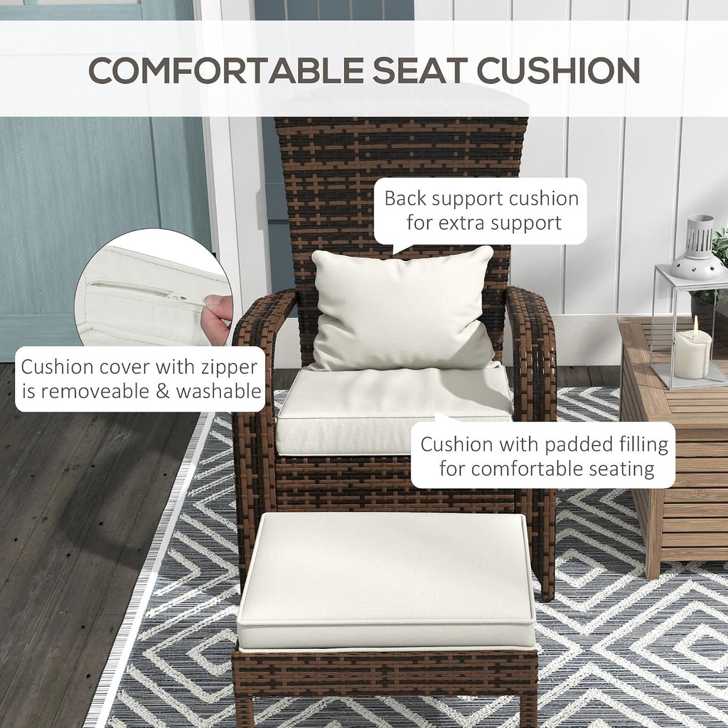 Patio Wicker Adirondack Chair with Ottoman High-Back Cream White | Outdoor Fire Pit Chair, Cushions, Large Seat &