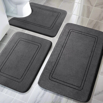 Memory Foam Bath Mat Set, Non Slip Bath Mats , Super Soft and Water Absorbent Bath Rug Set, Machine Washable U Shape