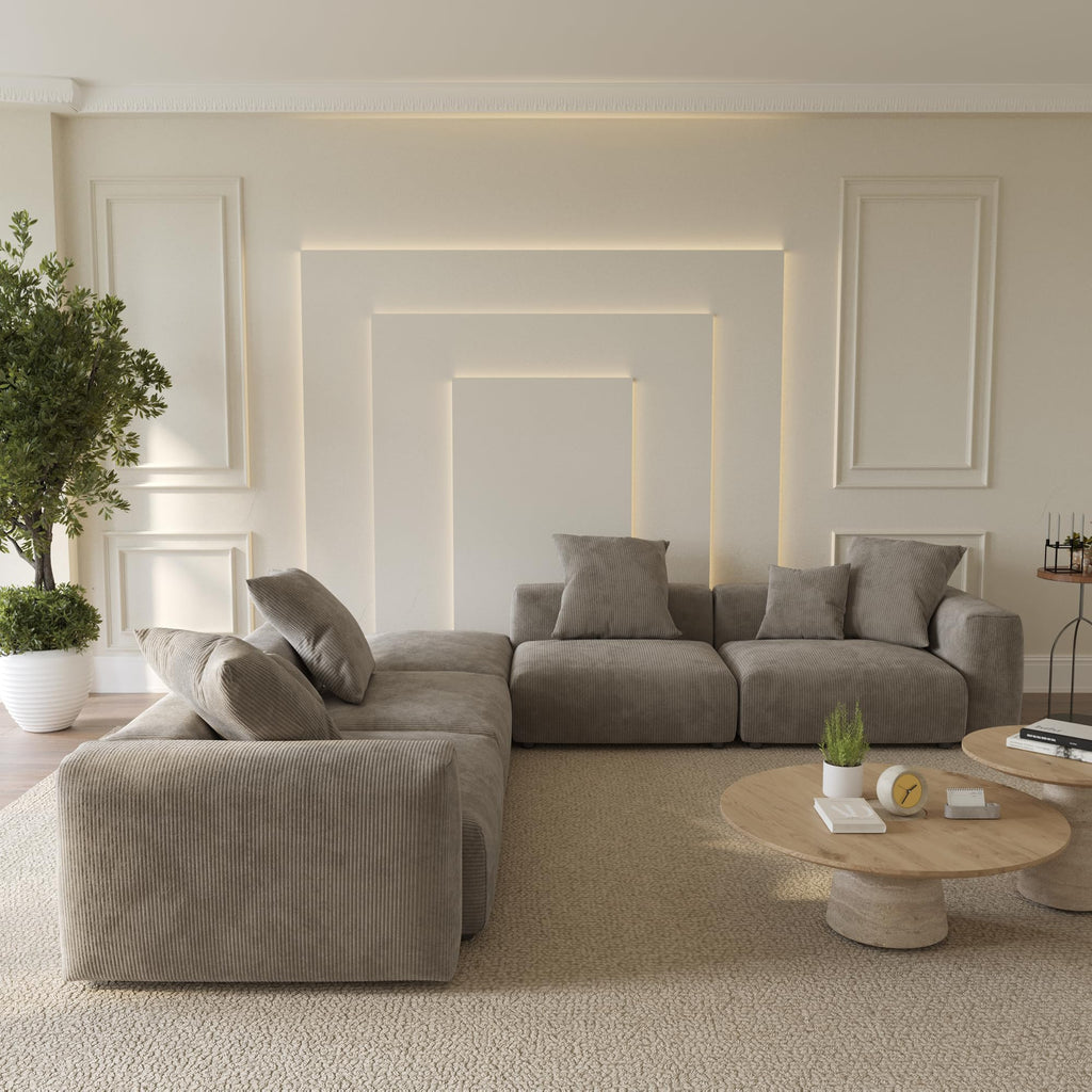 Oversized Modular Sectional Sofa with Ottomans, 5 Seater Corduroy V Shaped Reversible Corner Couch, 141.73" Convertible