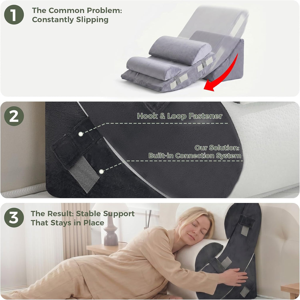 Extra Thick 7PCS Wedge Pillow Set for After Surgery, Back Pillow for Bed Sitting up, Orthopedic Foam Wedge Pillow for