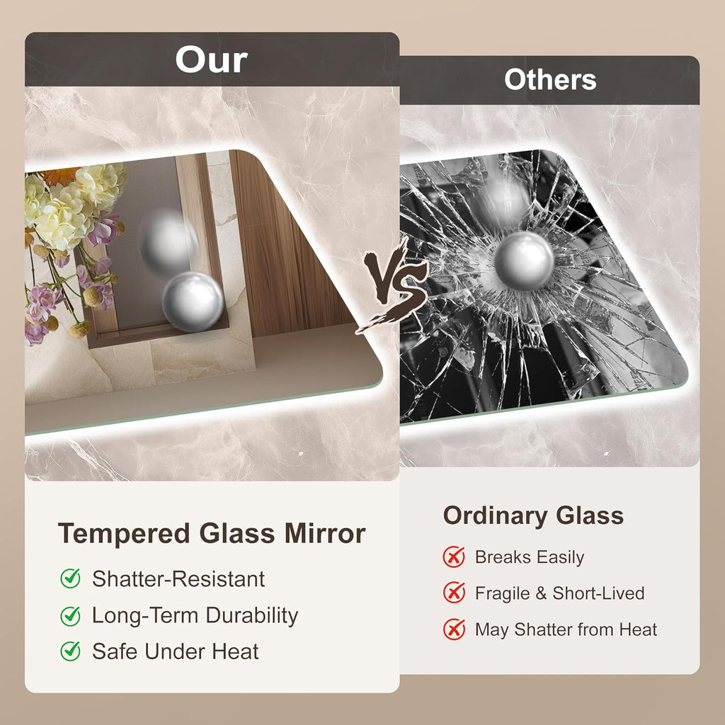 36''x24'' Backlit LED Mirror for Bathroom Rectangular Frameless Wall Mirror with Light Rounded Corners